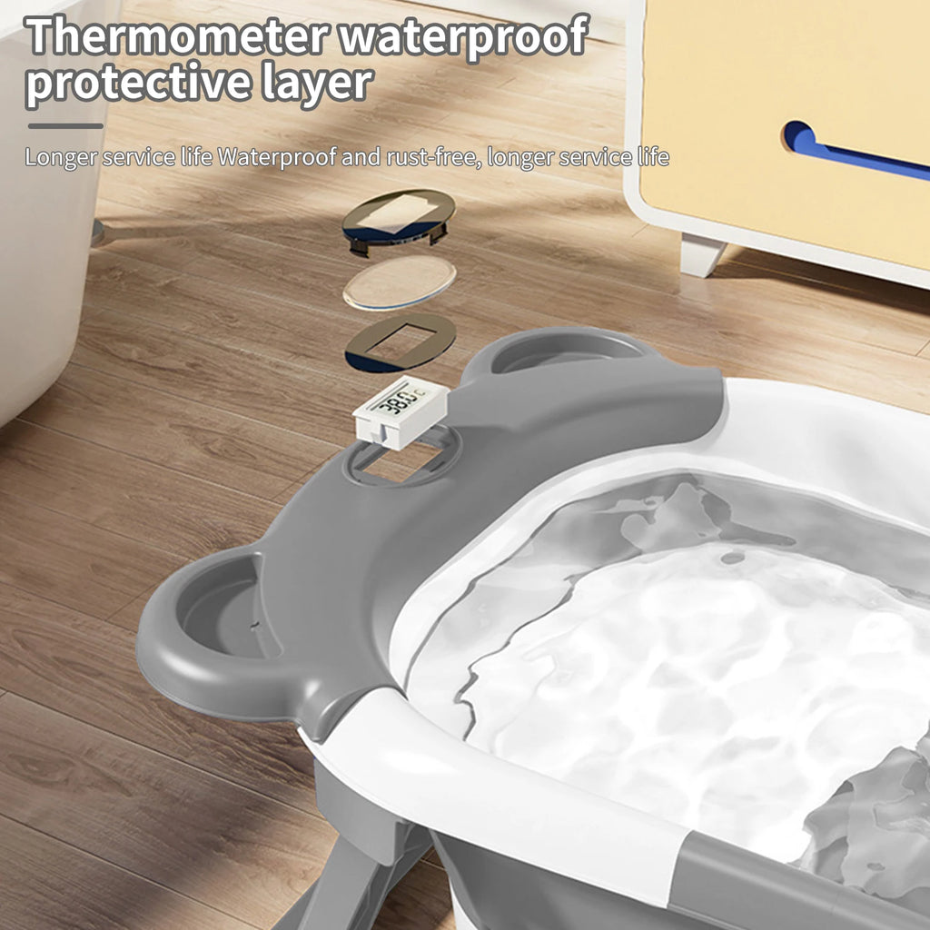 Folding Baby Bathtub with Integrated Thermometer, Non-slip Cushion, Portable Travel Shower, Bath Pool,Baby Bath Accessories