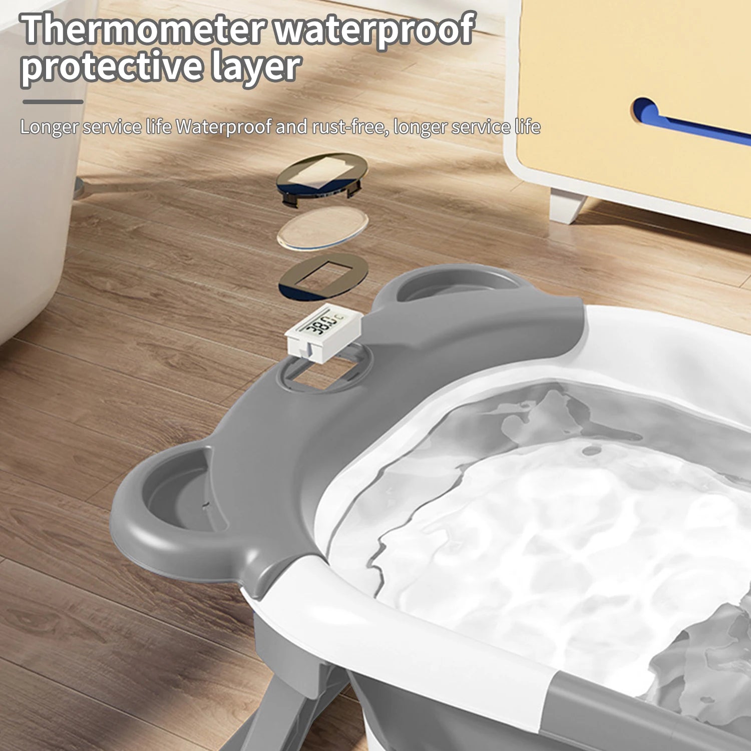 Folding Baby Bathtub with Integrated Thermometer, Non-slip Cushion, Portable Travel Shower, Bath Pool,Baby Bath Accessories