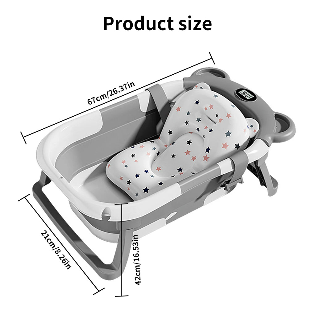 Folding Baby Bathtub with Integrated Thermometer, Non-slip Cushion, Portable Travel Shower, Bath Pool,Baby Bath Accessories