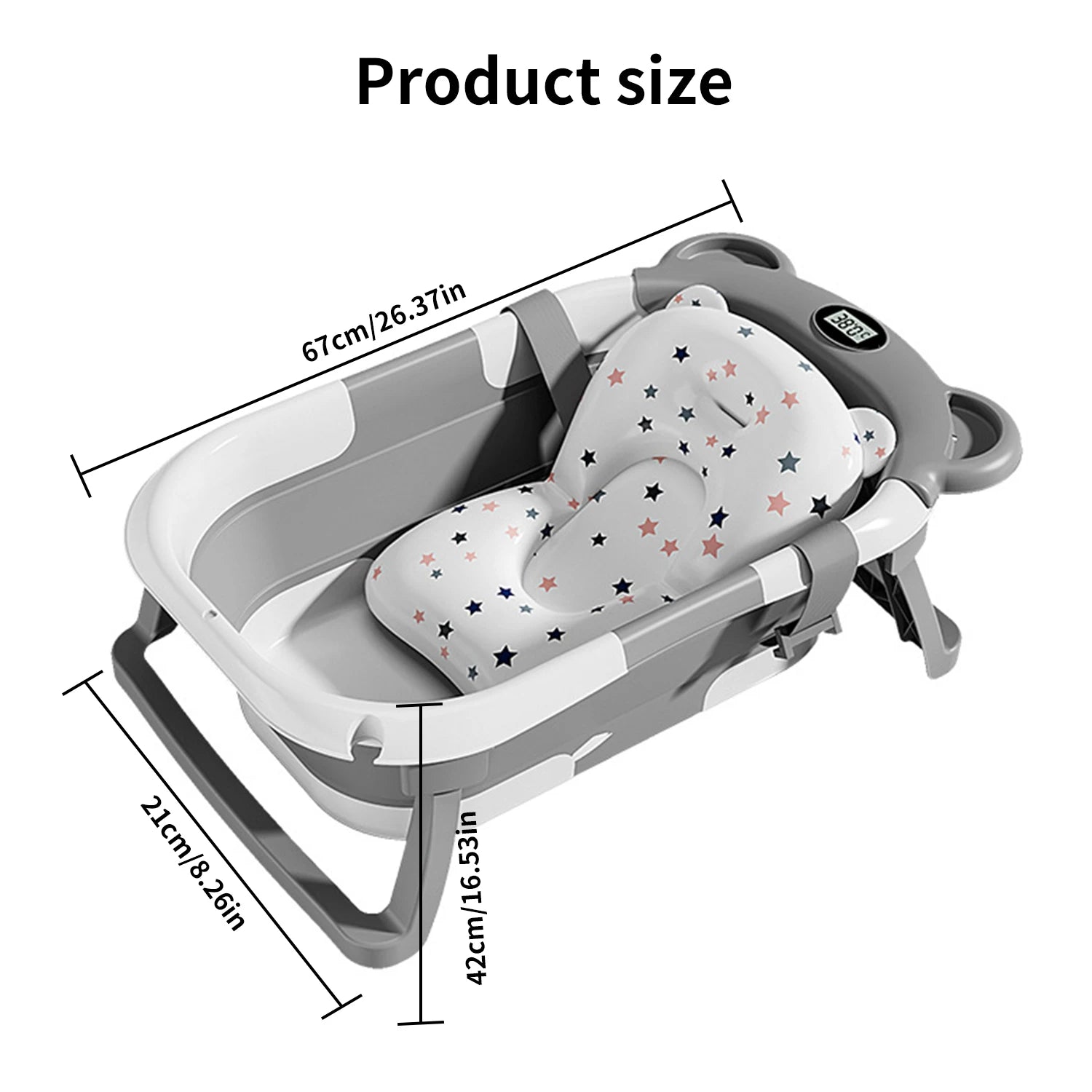 Folding Baby Bathtub with Integrated Thermometer, Non-slip Cushion, Portable Travel Shower, Bath Pool,Baby Bath Accessories