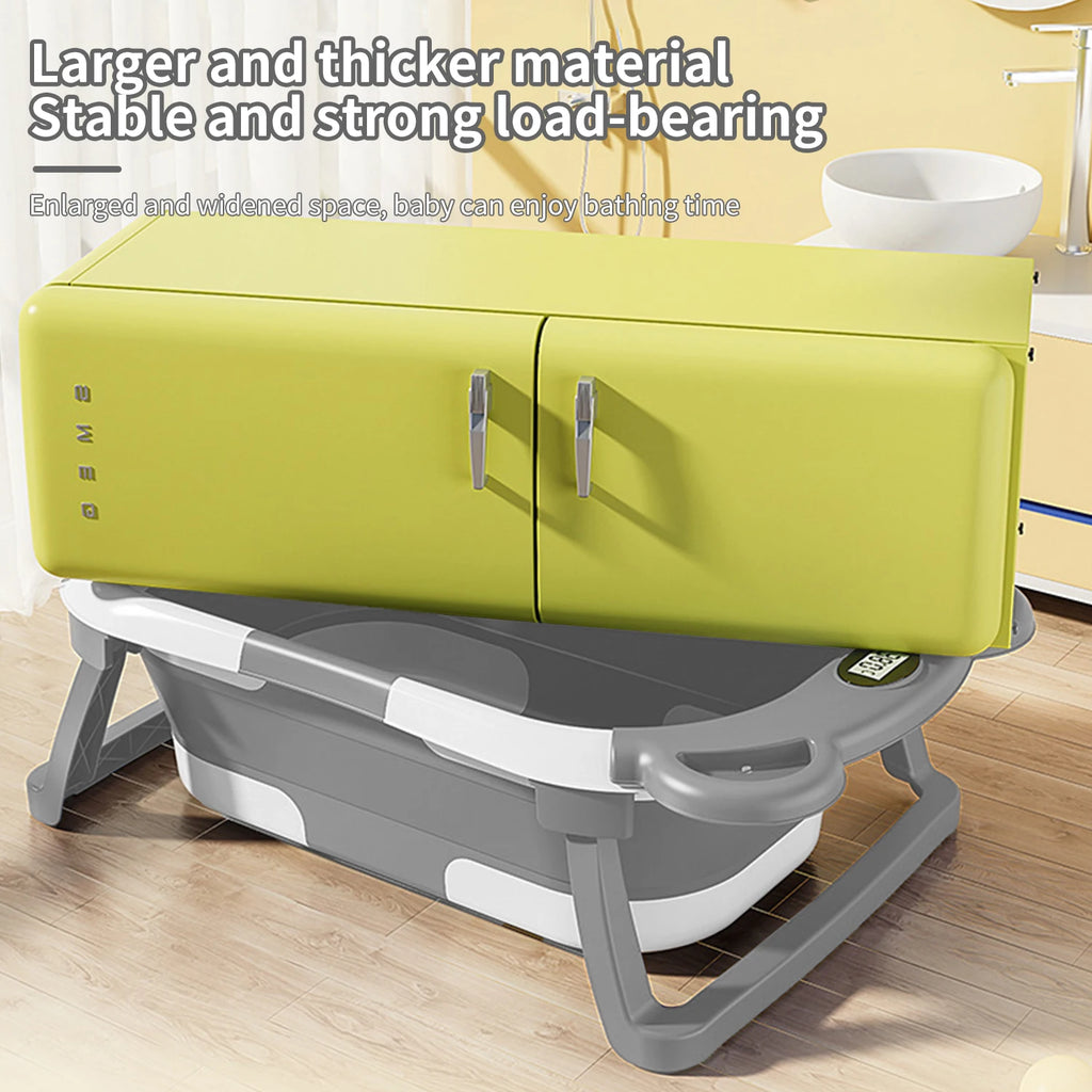 Folding Baby Bathtub with Integrated Thermometer, Non-slip Cushion, Portable Travel Shower, Bath Pool,Baby Bath Accessories