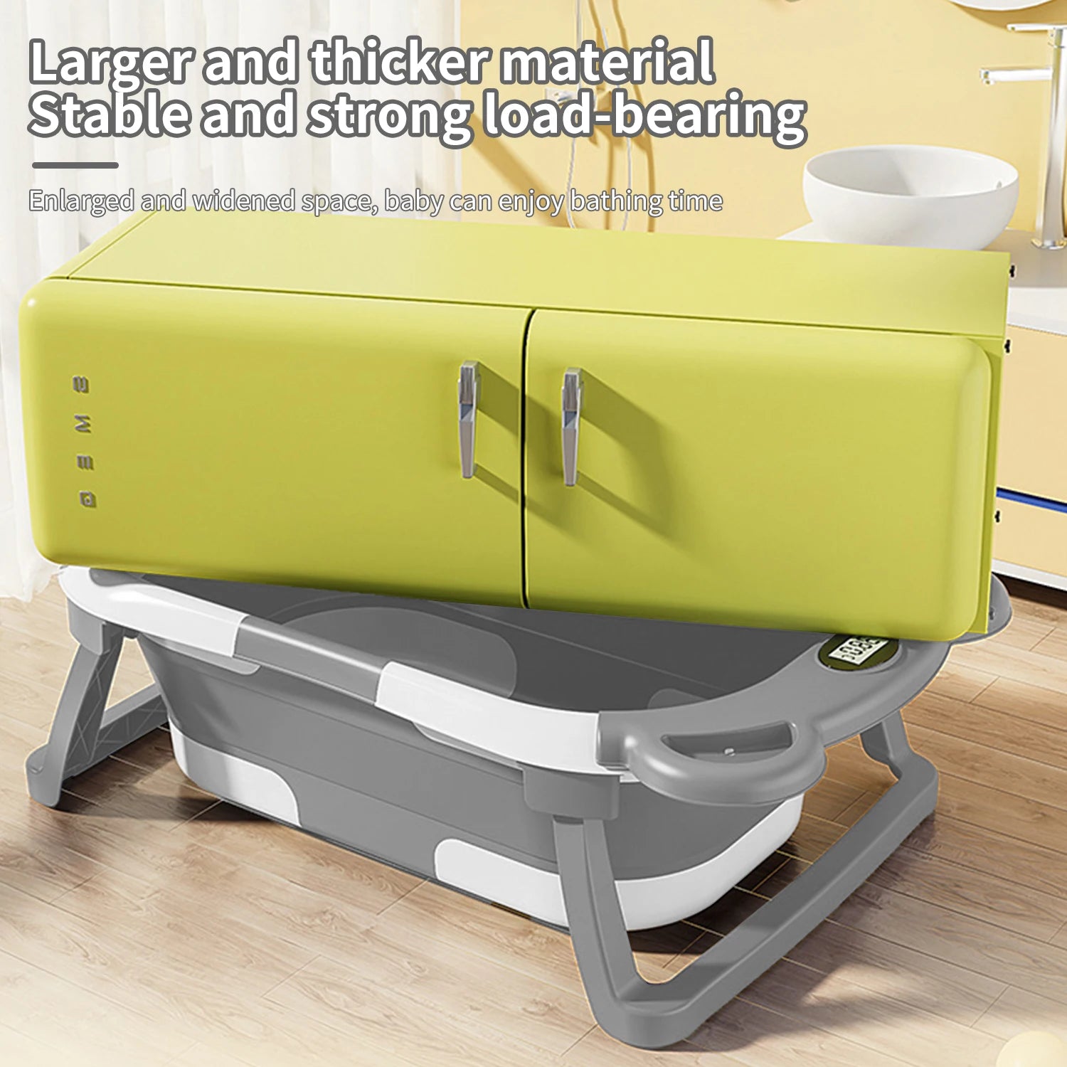 Folding Baby Bathtub with Integrated Thermometer, Non-slip Cushion, Portable Travel Shower, Bath Pool,Baby Bath Accessories