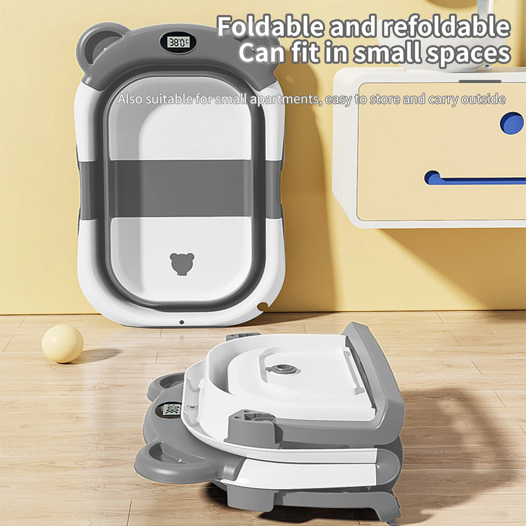 Folding Baby Bathtub with Integrated Thermometer, Non-slip Cushion, Portable Travel Shower, Bath Pool,Baby Bath Accessories