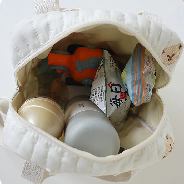 Ins Korean Embroidered Bear Mommy Bag Multi-functional Outdoor Lightweight Handbag Storage Diaper Bag White Travel Bag