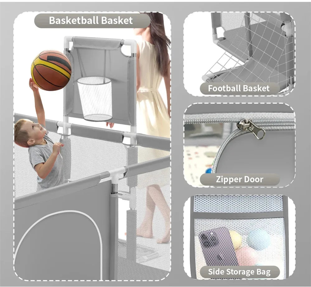 Selene Maison™ Extra-Large 71-Inch Baby Playpen – Breathable Design with Basketball Hoop