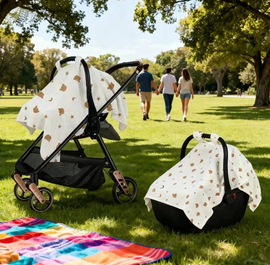 A soft, breathable stroller cover designed to protect your little one with gentle shade and dust-free comfort. Light-blocking yet visible, it offers effortless sun protection for every outing